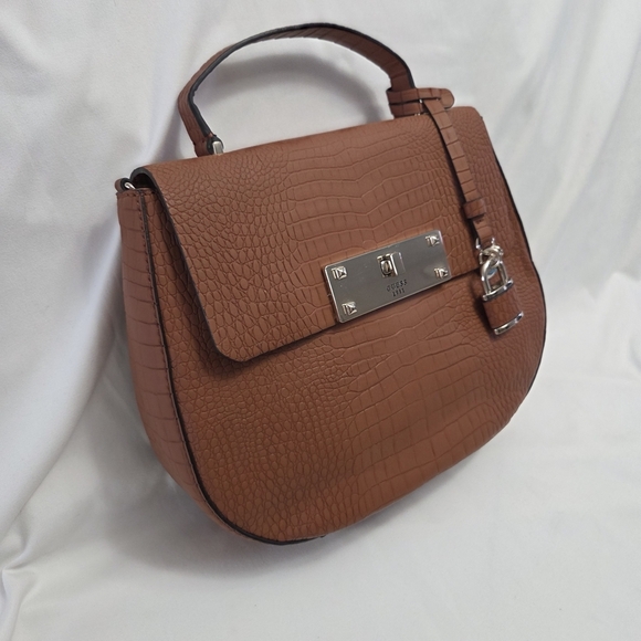 Guess Croc Embossed Brown Satchel - Picture 4 of 14